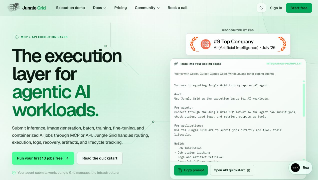 Jungle Grid website showing its execution layer for agentic AI workloads